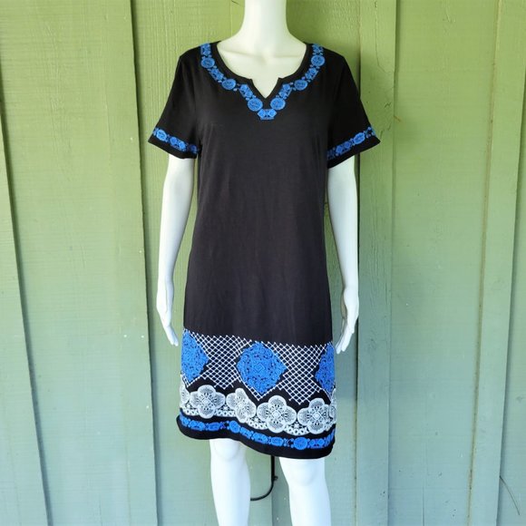 C WONDER Black Cotton Embroidered Dress Medium M - Picture 1 of 5